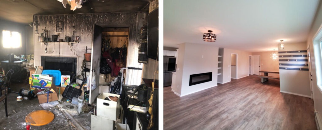 Living room restoration after a fire