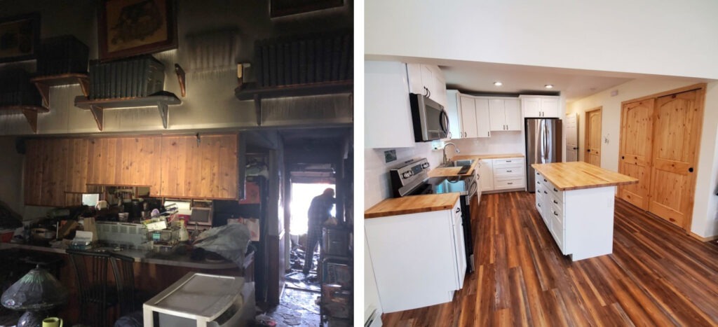 Kitchen fire restoration before and after